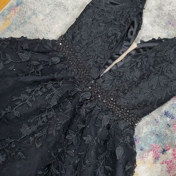 Sherri Hill Black Embroidered Prom Mini Dress Size 10 - Picture 17 of 17